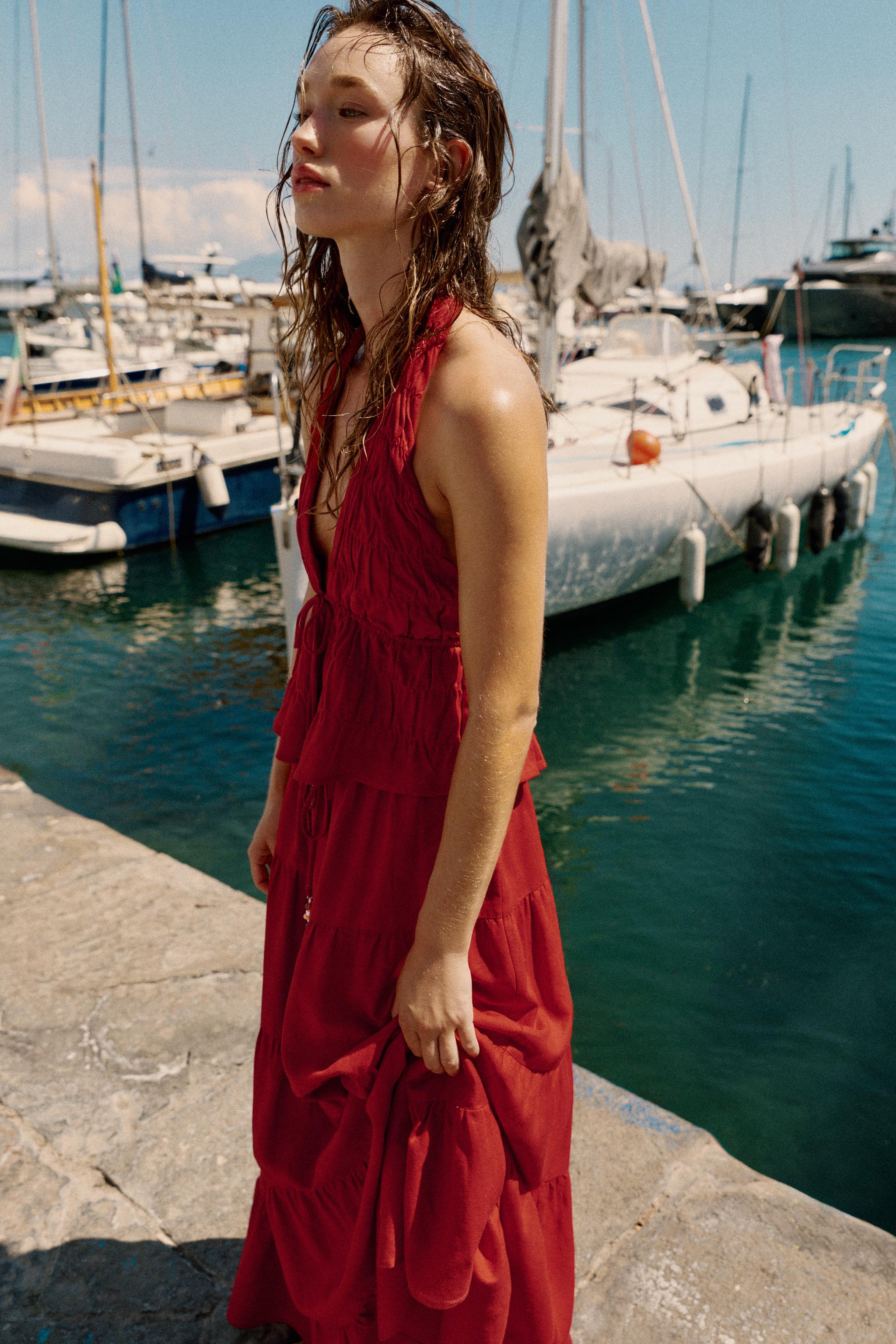 LINEN BLEND RUCHED MIDI SKIRT